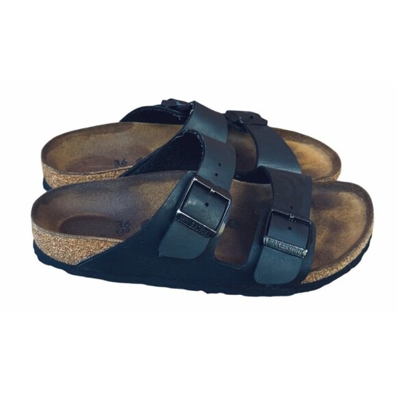 Birkenstock Black Arizona Womens Sandals EU 36  US 5 Leather Cork Footbed - Picture 1 of 10